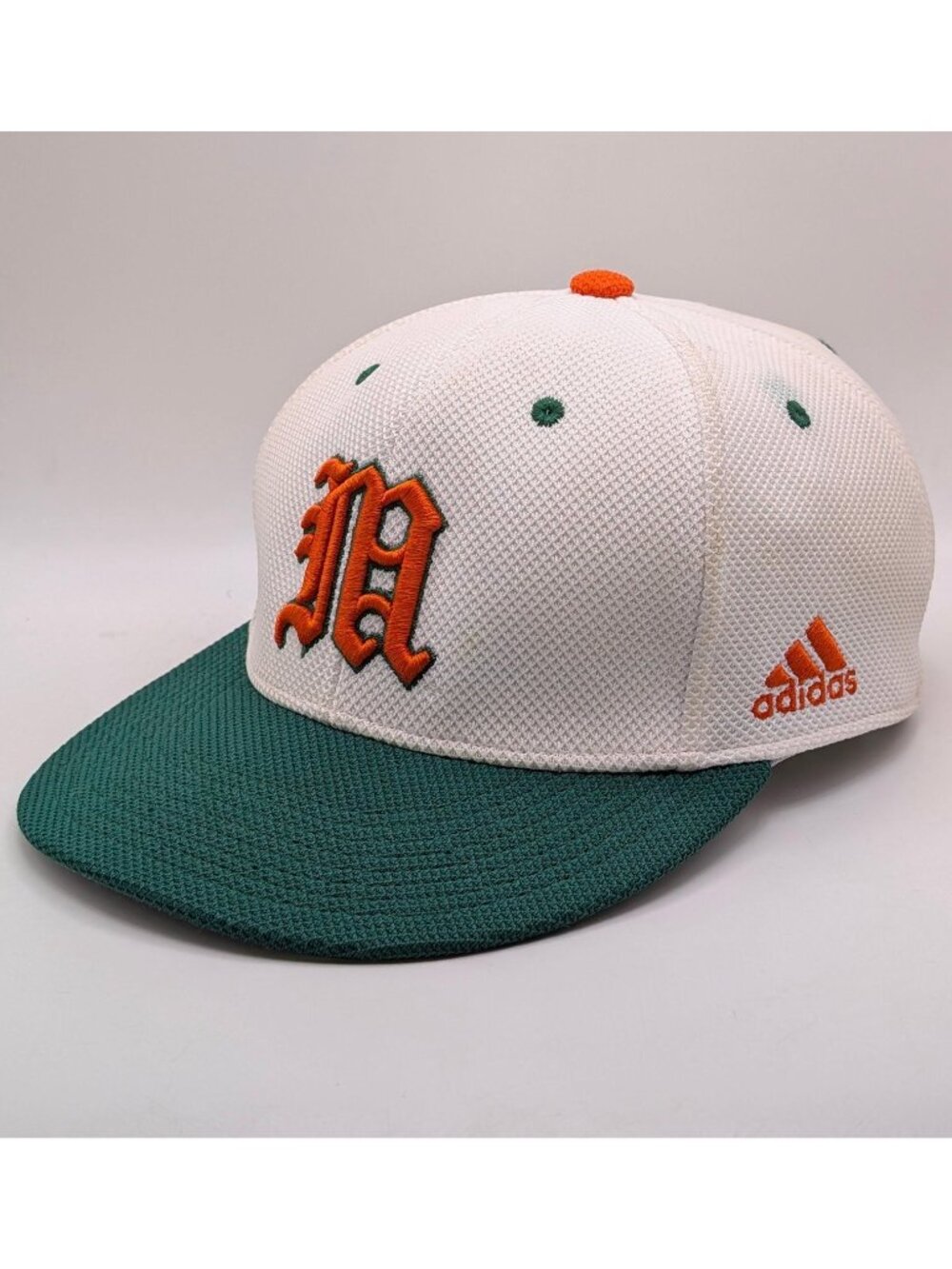 University of Miami Hurricanes Adidas Hat Green Orange White M/L Fitted Stretch